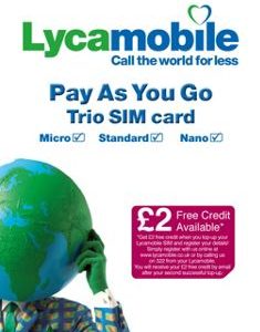 LYCAMOBILE PAY AS YOU GO SIM CARD